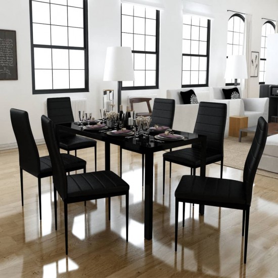 7 dalių valgomojo stalo ir kėdžių komplektas, juodas