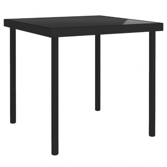 Lauko valgomojo stalas, juodas, 80x80x72cm, stiklas/plienas