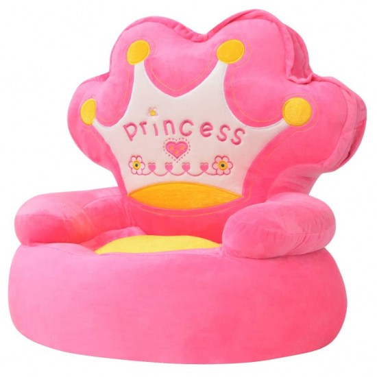 Pliušinė vaikiška kėdė Princess, rožinės spalvos