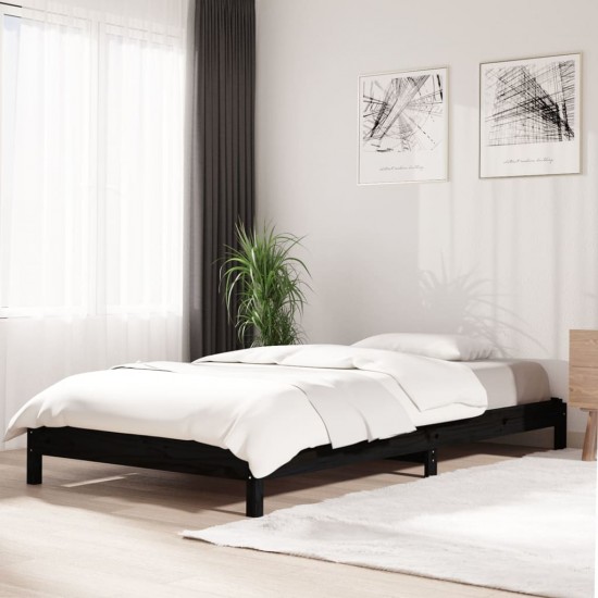Sudedama lova, juoda, 80x200cm, pušies medienos masyvas