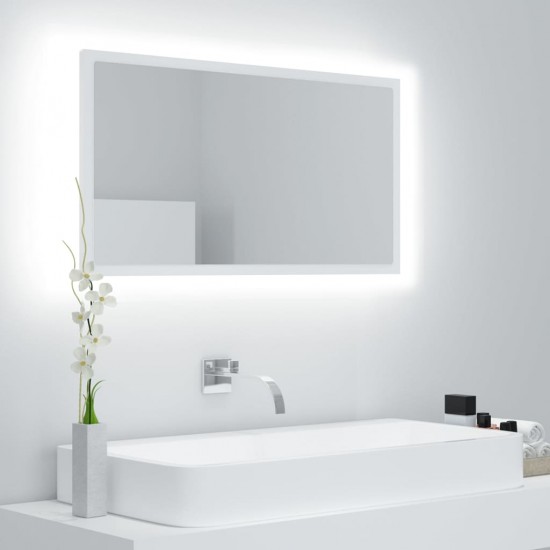 Vonios kambario LED veidrodis, baltas, 80x8,5x37cm, akrilas