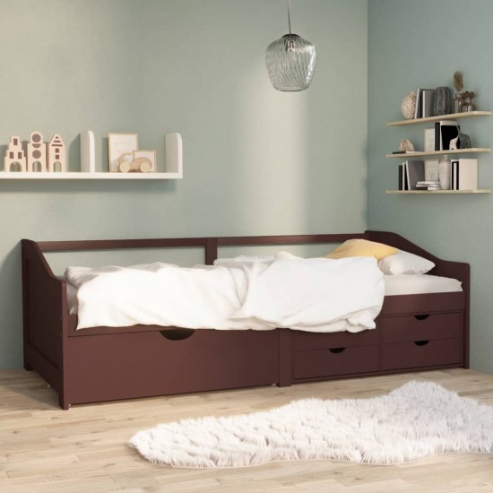 Trivietė lova su stalčiais, tamsiai ruda, 90x200cm, pušis