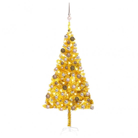 Dirbtinė Kalėdų eglutė su LED/žaisliukais, auksinė, 180cm, PET