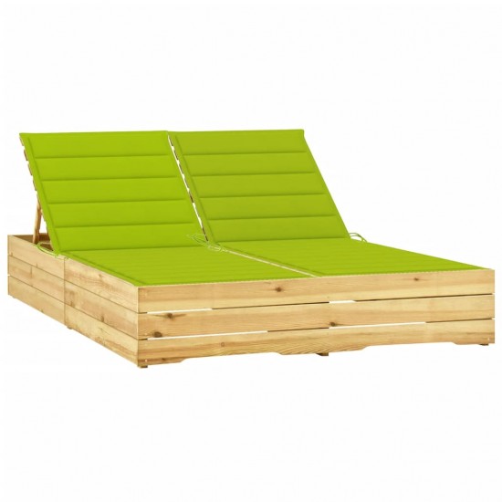 Dvivietis saulės gultas su šviesiai žaliais čiužinukais, pušis