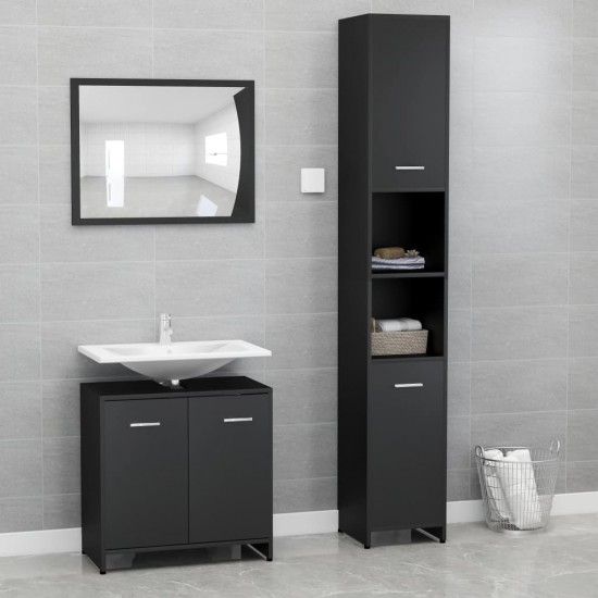 Vonios kambario baldų komplektas, 3 dalių, juodos spalvos, MDP