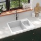 Virtuvės plautuvė su anga nuo persipildymo, balta, granitas