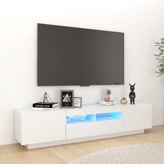 TV spintelė su LED apšvietimu, balta, 180x35x40cm, blizgi