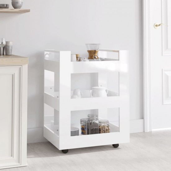 Virtuvės vežimėlis, baltas, 60x45x80cm, mediena, blizgus