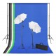 Fotostudijos komplektas su fonais, šviestuvais ir skėčiais