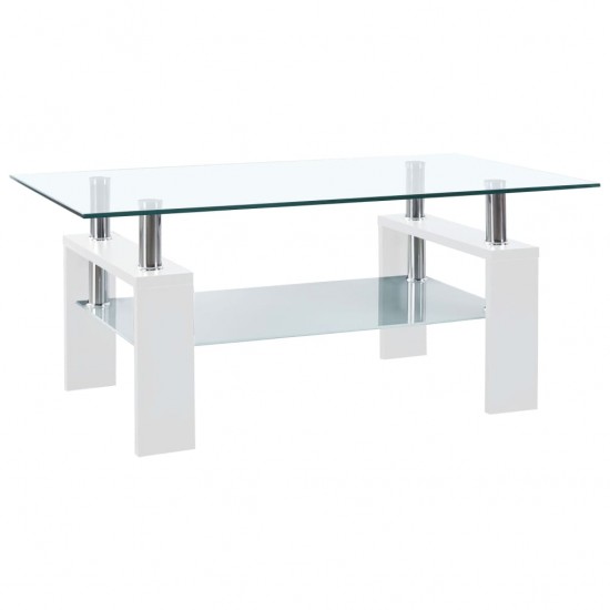 Kavos staliukas, baltas/skaidrus, 95x55x40cm, grūdintas stiklas
