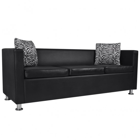 Sofa, trivietė, dirbtinė oda, juoda