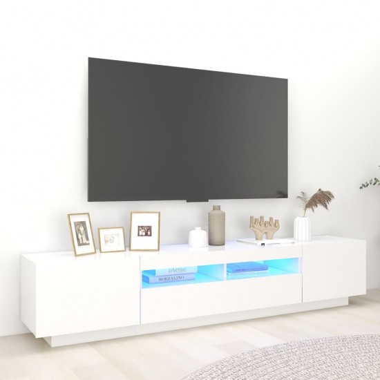 Televizoriaus spintelė su LED apšvietimu, balta, 200x35x40cm