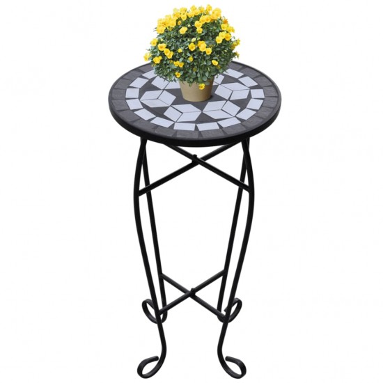 Mozaikinis šoninis staliukas-staliukas augalams, juodas/baltas