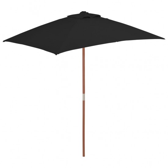 Lauko skėtis su mediniu stulpu, juodos spalvos, 150x200cm