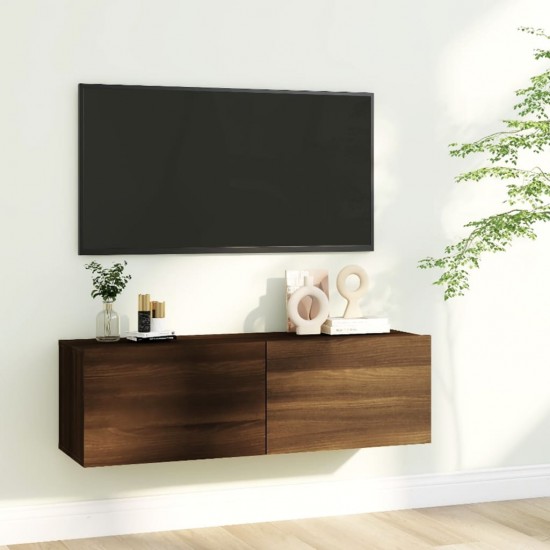 Sieninė televizoriaus spintelė, ruda, 100x30x30 cm, mediena