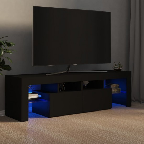 Televizoriaus spintelė su LED apšvietimu, juoda, 140x36,5x40cm