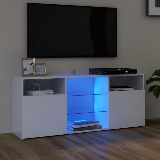 TV spintelė su LED apšvietimu, balta, 120x30x50cm, blizgi