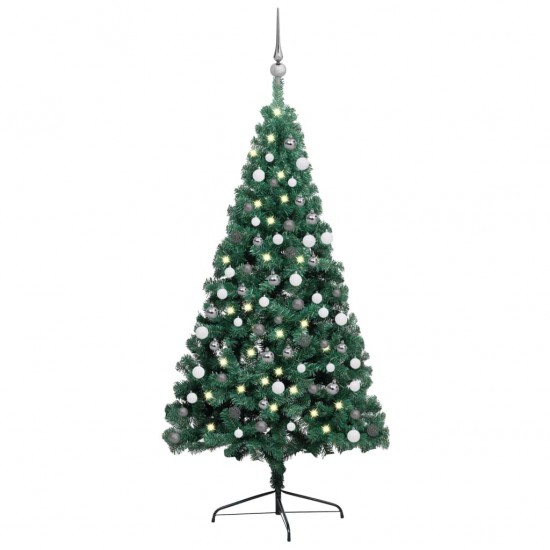 Dirbtinė pusinė Kalėdų eglutė su LED/žaisliukais, žalia, 150cm