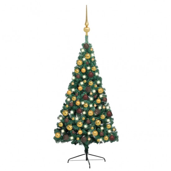 Dirbtinė pusinė Kalėdų eglutė su LED/žaisliukais, žalia, 150cm