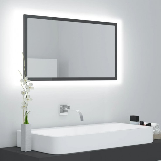 Vonios LED veidrodis, pilkas, 80x8,5x37cm, akrilas, blizgus
