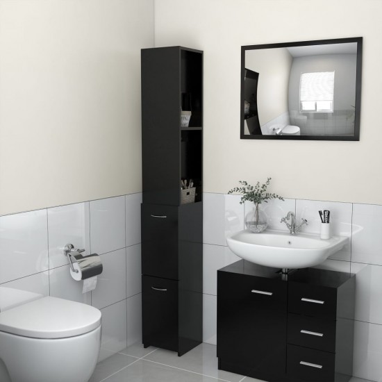 Vonios kambario spintelė, juodos spalvos, 25x25x170cm, MDP