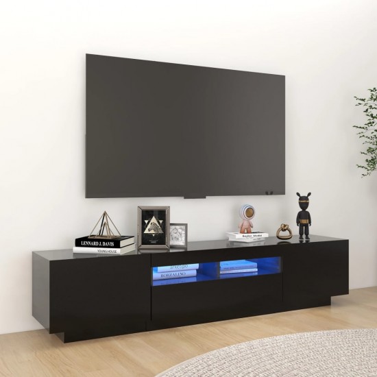Televizoriaus spintelė su LED apšvietimu, juoda, 180x35x40cm