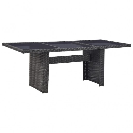 Valgomojo stalas, juodas, 200x100x74cm, stiklas ir poliratanas