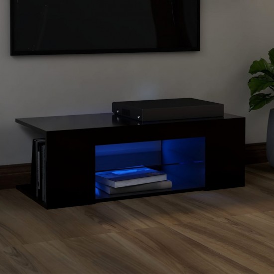 Televizoriaus spintelė su LED apšvietimu, juoda, 90x39x30cm