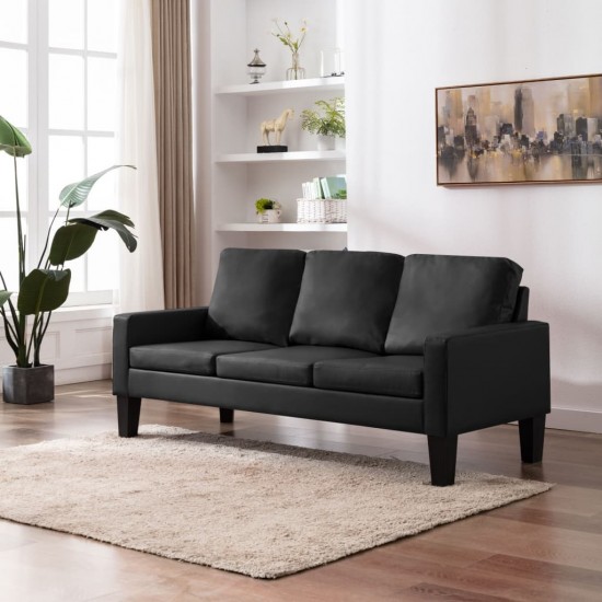 Trivietė sofa, juodos spalvos, dirbtinė oda