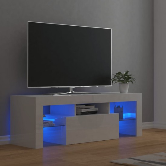 TV spintelė su LED apšvietimu, balta, 120x35x40cm, blizgi