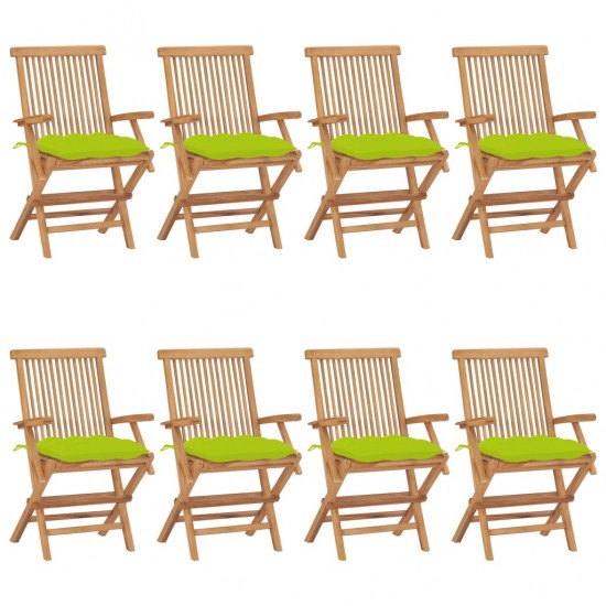 Sodo kėdės su šviesiai žaliomis pagalvėlėmis, 8vnt., tikmedis