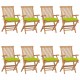 Sodo kėdės su šviesiai žaliomis pagalvėlėmis, 8vnt., tikmedis