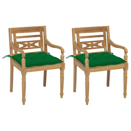 Batavia kėdės su žaliomis pagalvėlėmis, 2vnt., tikmedis