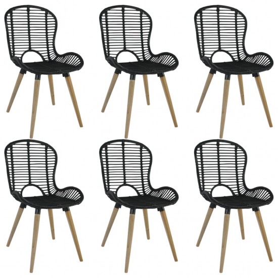 Valgomojo kėdės, 6vnt., juodos spalvos, natūralus ratanas