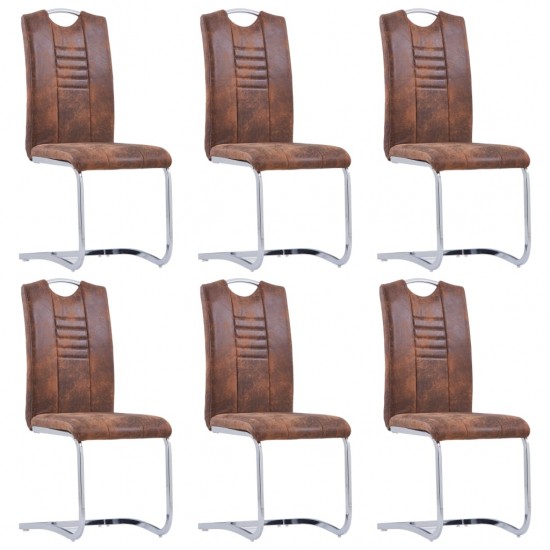 Gembinės valgomojo kėdės, 6vnt., rudos, dirbtinė versta oda