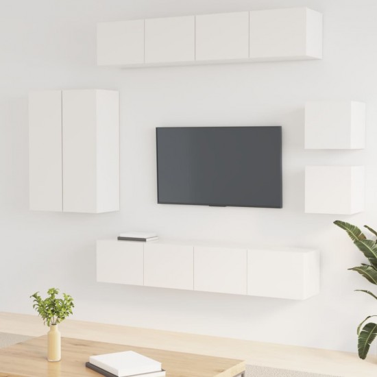 TV spintelių komplektas, 8 dalių, baltas, mediena, blizgus