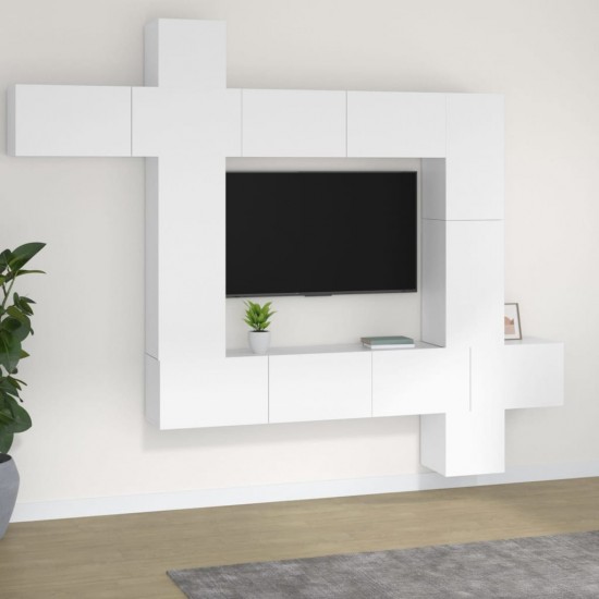 Televizoriaus spintelių komplektas, 9 dalių, baltas, mediena