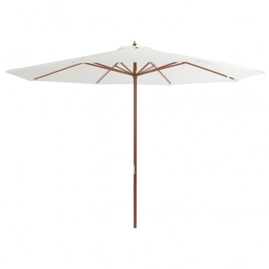 Lauko skėtis su mediniu stulpu, smėl. ir balt. sp., 350 cm