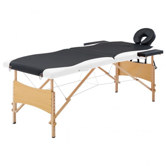 Sulankstomas masažo stalas, juodas ir baltas, mediena, 2 zonų