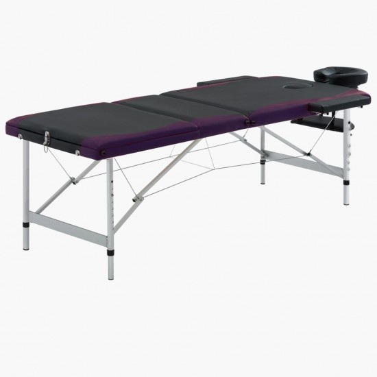 Sulankstomas masažo stalas, juodas/violetinis, aliuminis, 3zonų