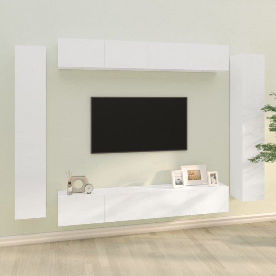 TV spintelių komplektas, 8 dalių, baltas, mediena, blizgus
