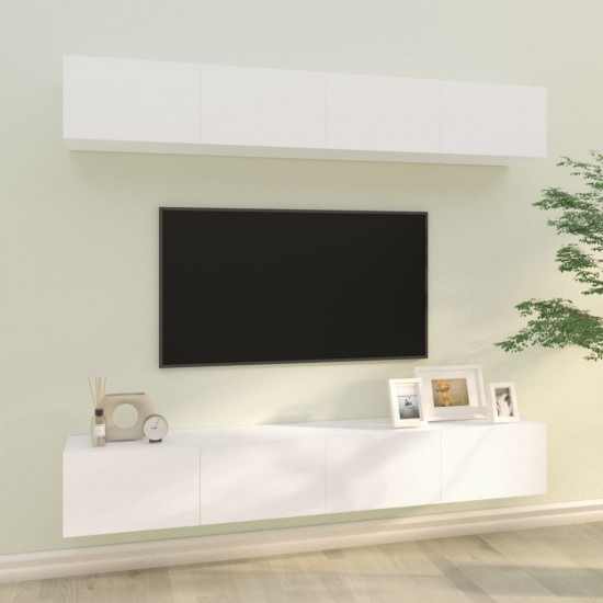 Sieninės televizoriaus spintelės, 4vnt., baltos, 100x30x30cm