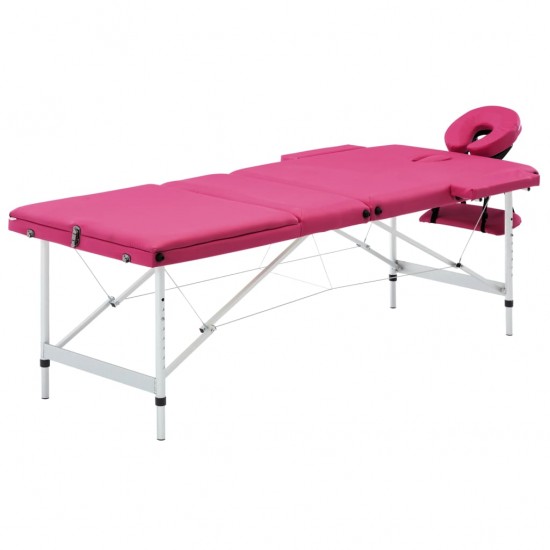 Sulankstomas masažo stalas, rožinės spalvos, aliuminis, 3 zonų