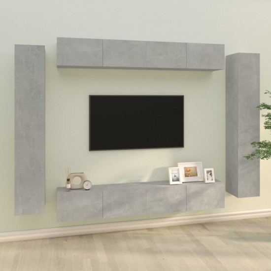 TV spintelių komplektas, 8 dalių, betono pilkas, mediena