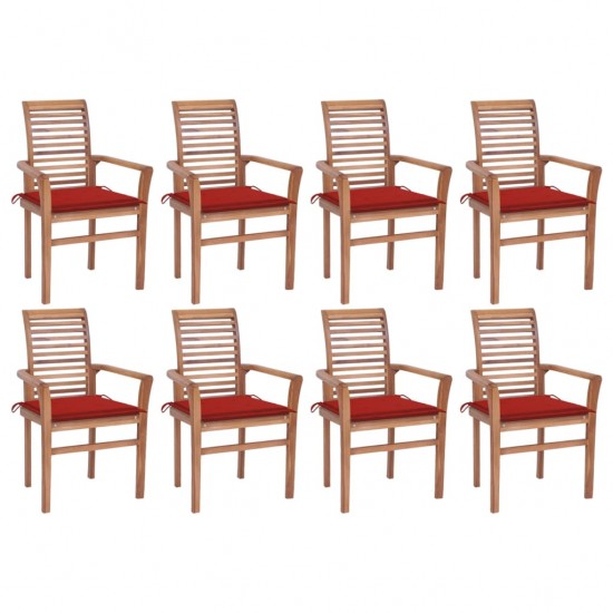 Valgomojo kėdės su raudonomis pagalvėlėmis, 8vnt., tikmedis
