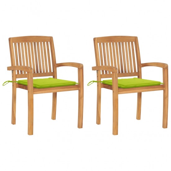 Sodo kėdės su šviesiai žaliomis pagalvėlėmis, 2vnt., tikmedis