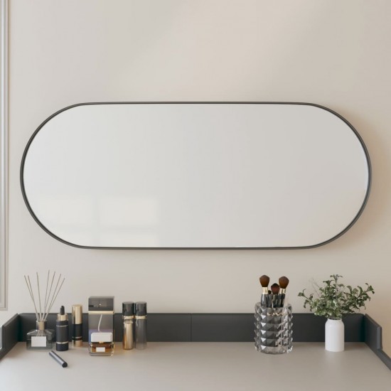 Prie sienos montuojamas veidrodis, juodas, 25x60cm, ovalus