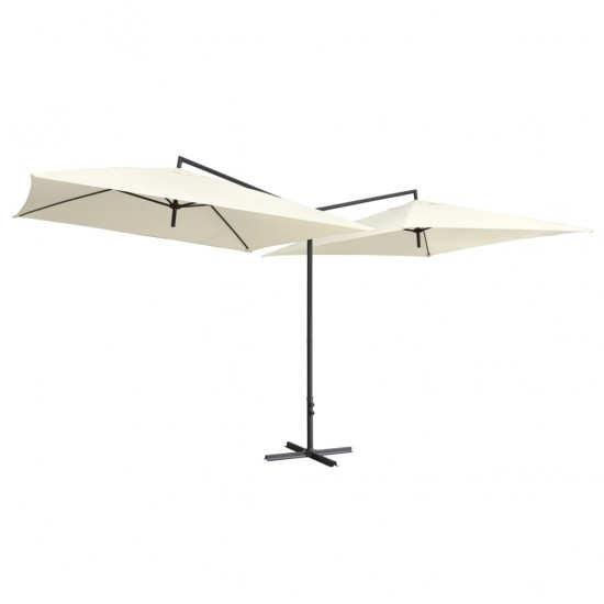 Dvigubas skėtis su plieniniu stulpu, smėlio baltas, 250x250cm