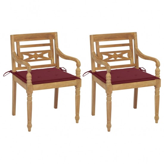 Batavia kėdės su vyno raudonomis pagalvėlėmis, 2vnt., tikmedis