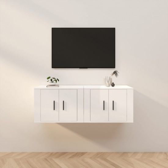 Sieninės TV spintelės, 2vnt., baltos, 57x34,5x40cm, blizgios